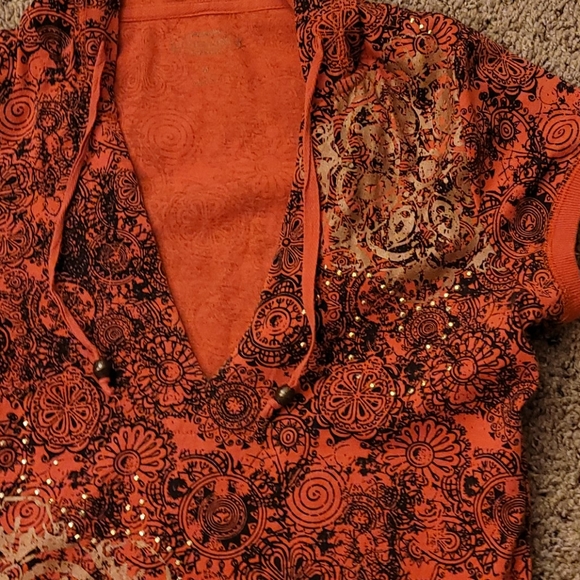 Pink silver black boho hooded maurices tee v neck - Picture 6 of 8